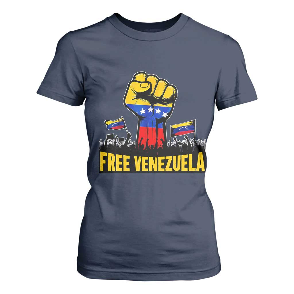 Free Venezuela Flag T Shirt For Women Raised Fist Resistance for Liberation Supporters TS02 Navy Print Your Wear