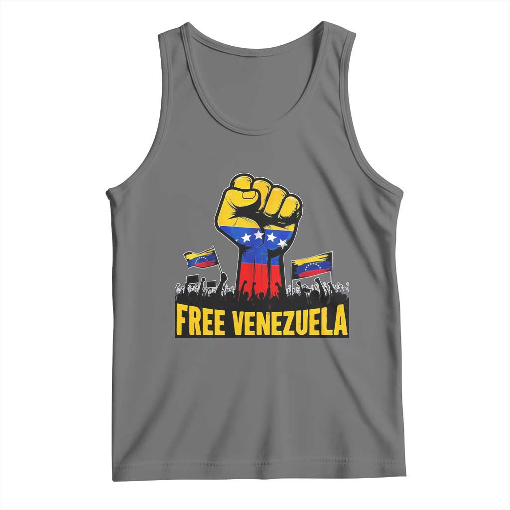 Free Venezuela Flag Tank Top Raised Fist Resistance for Liberation Supporters TS02 Black Heather Print Your Wear