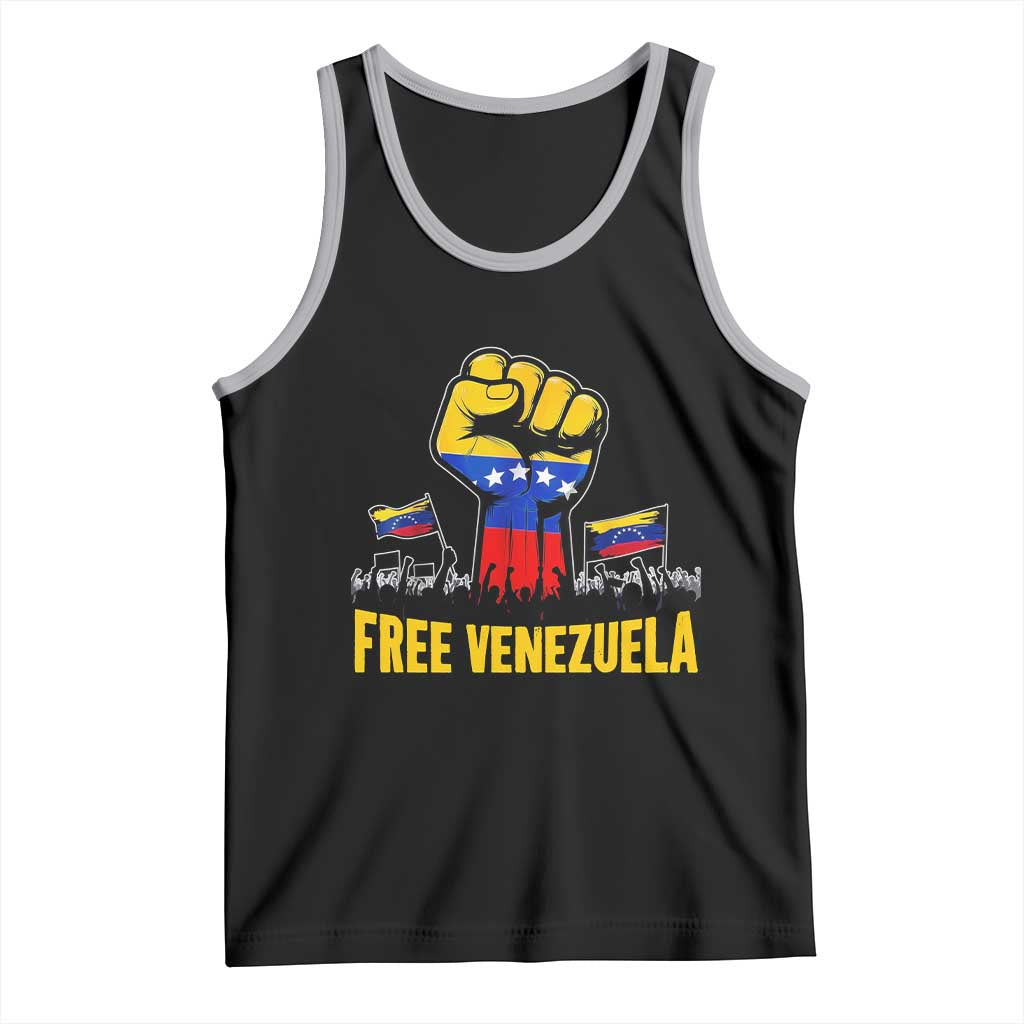 Free Venezuela Flag Tank Top Raised Fist Resistance for Liberation Supporters TS02 Black Athletic Heather Print Your Wear