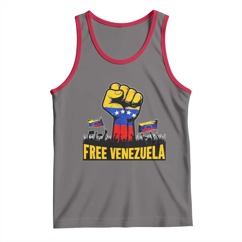 Free Venezuela Flag Tank Top Raised Fist Resistance for Liberation Supporters TS02 Deep Heather Red Print Your Wear