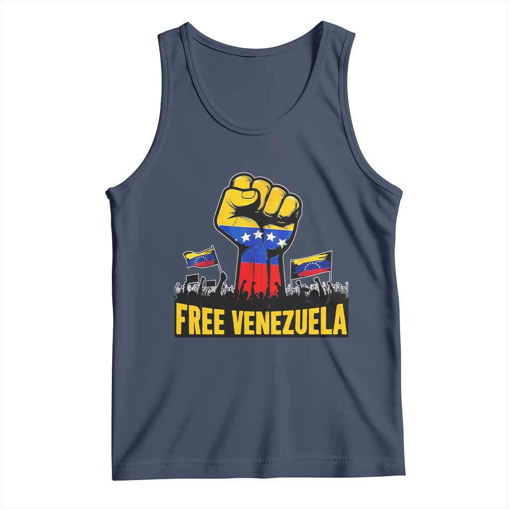Free Venezuela Flag Tank Top Raised Fist Resistance for Liberation Supporters TS02 Navy Print Your Wear
