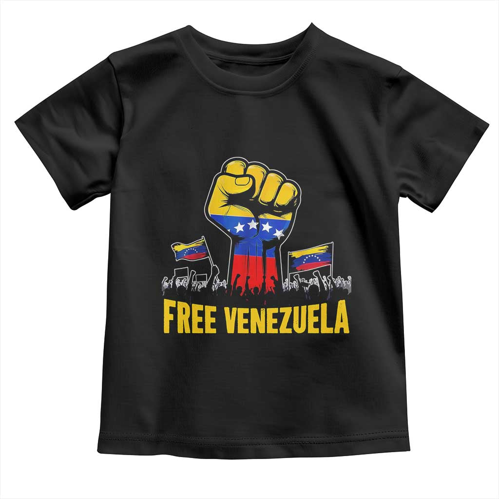 Free Venezuela Flag Toddler T Shirt Raised Fist Resistance for Liberation Supporters TS02 Black Print Your Wear