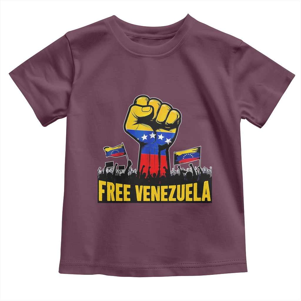 Free Venezuela Flag Toddler T Shirt Raised Fist Resistance for Liberation Supporters TS02 Maroon Print Your Wear