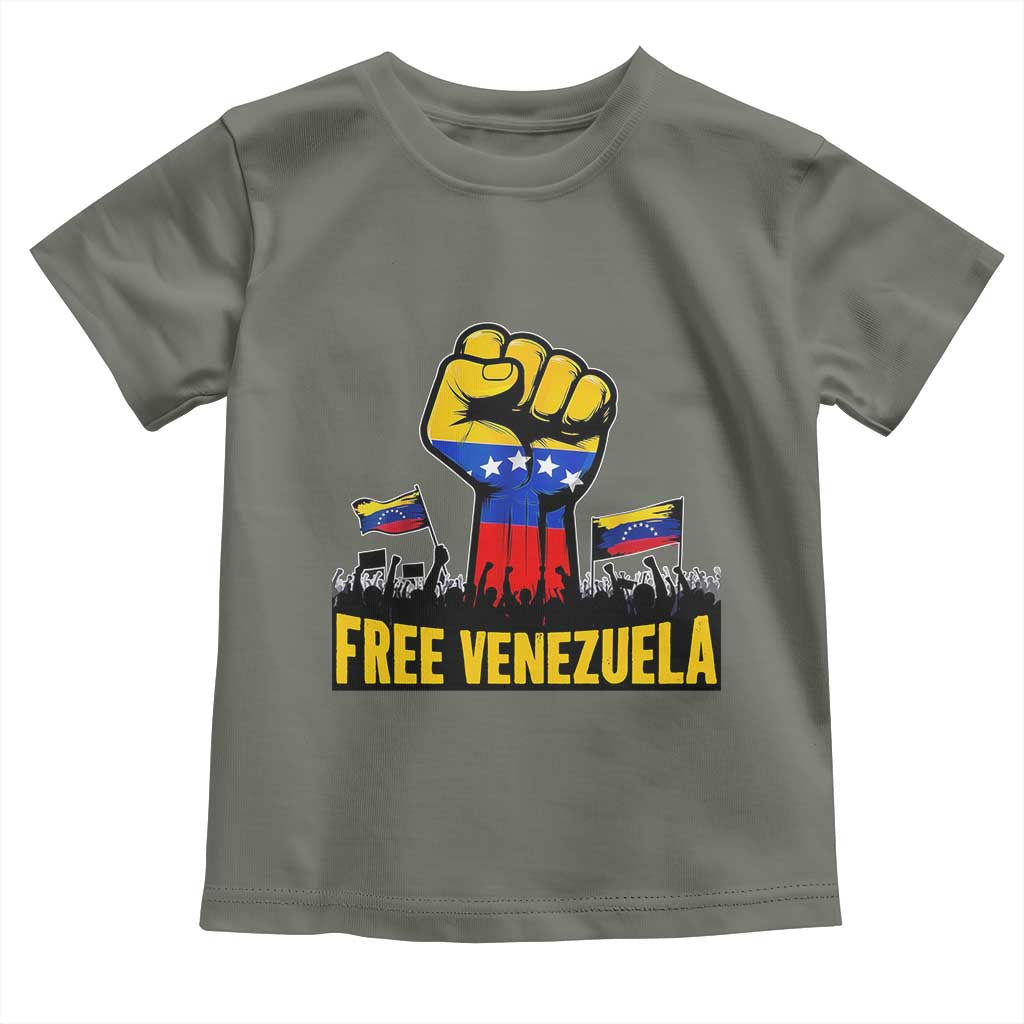 Free Venezuela Flag Toddler T Shirt Raised Fist Resistance for Liberation Supporters TS02 Military Green Print Your Wear