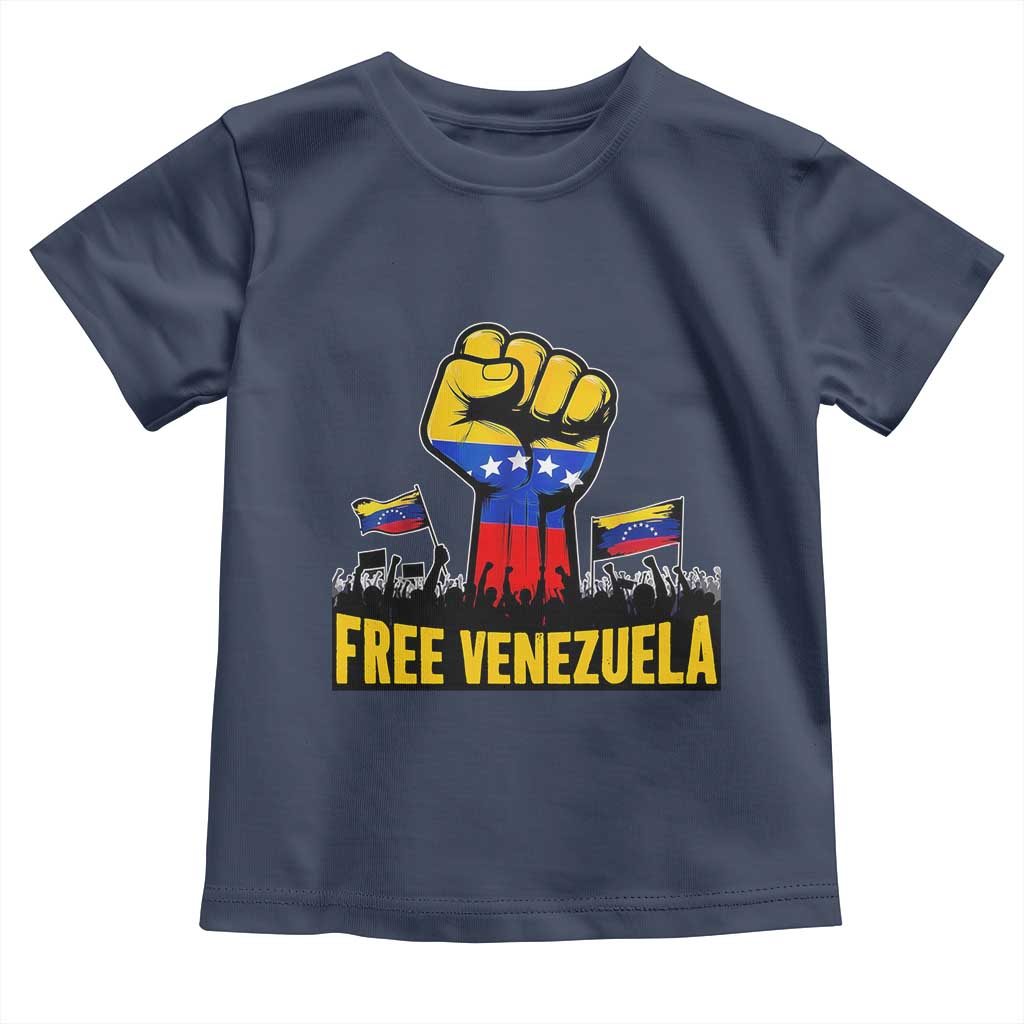 Free Venezuela Flag Toddler T Shirt Raised Fist Resistance for Liberation Supporters TS02 Navy Print Your Wear