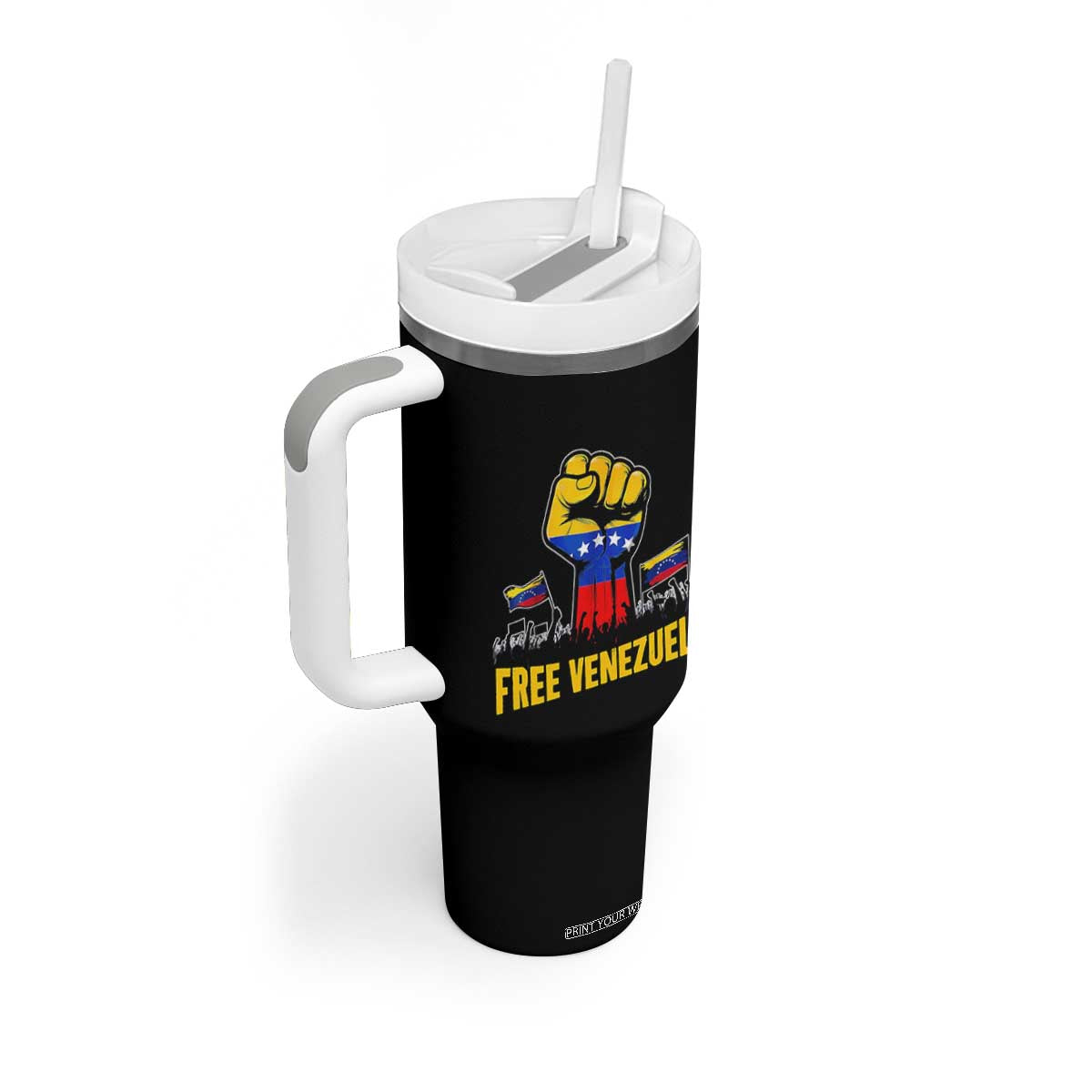 Free Venezuela Flag Tumbler With Handle Raised Fist Resistance for Liberation Supporters TS02 Print Your Wear