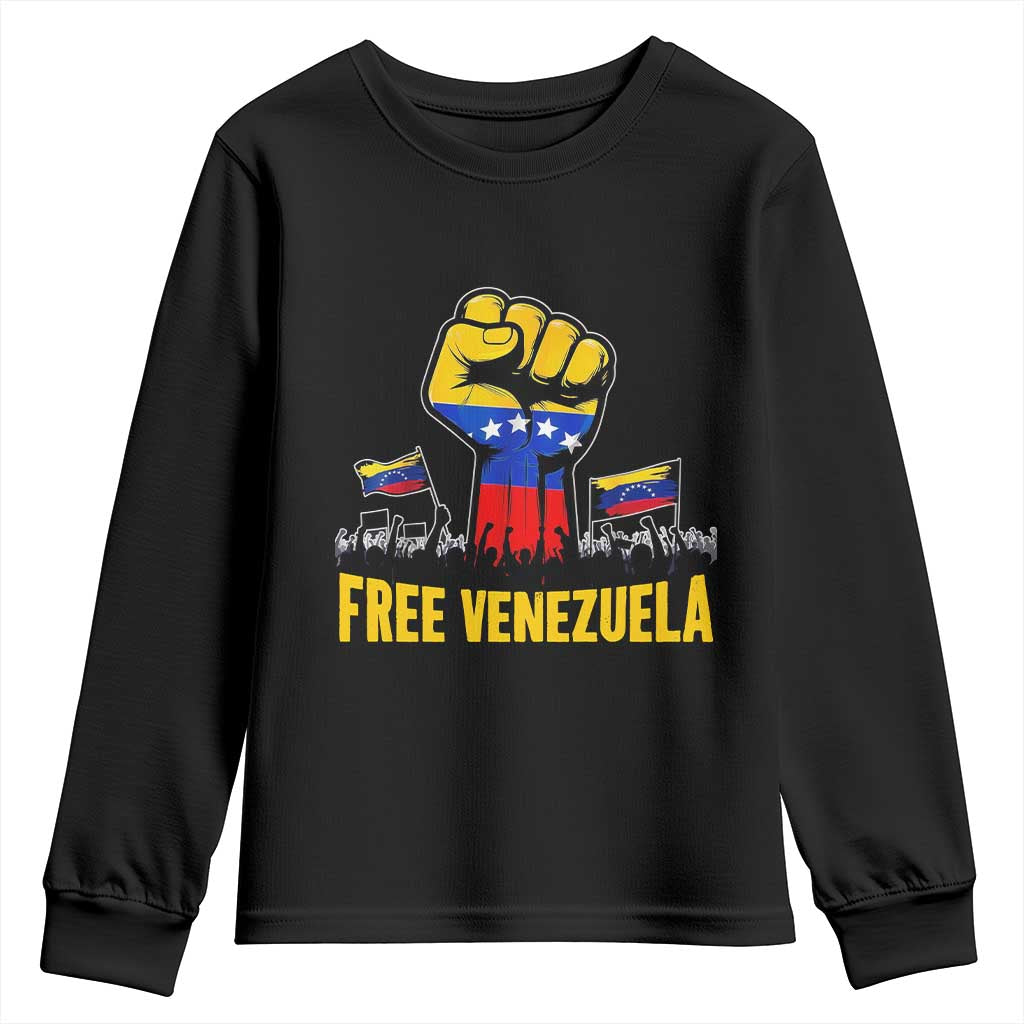 Free Venezuela Flag Youth Sweatshirt Raised Fist Resistance for Liberation Supporters TS02 Black Print Your Wear