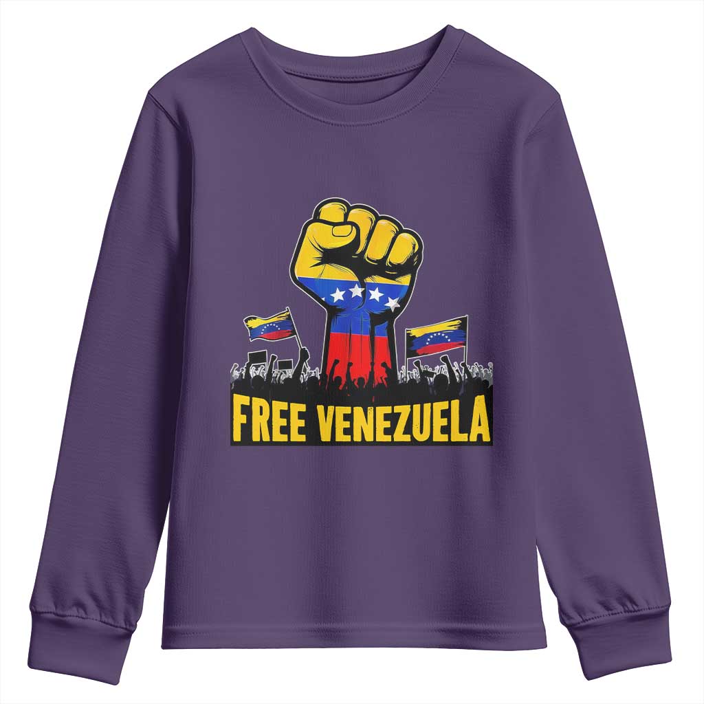 Free Venezuela Flag Youth Sweatshirt Raised Fist Resistance for Liberation Supporters TS02 Purple Print Your Wear