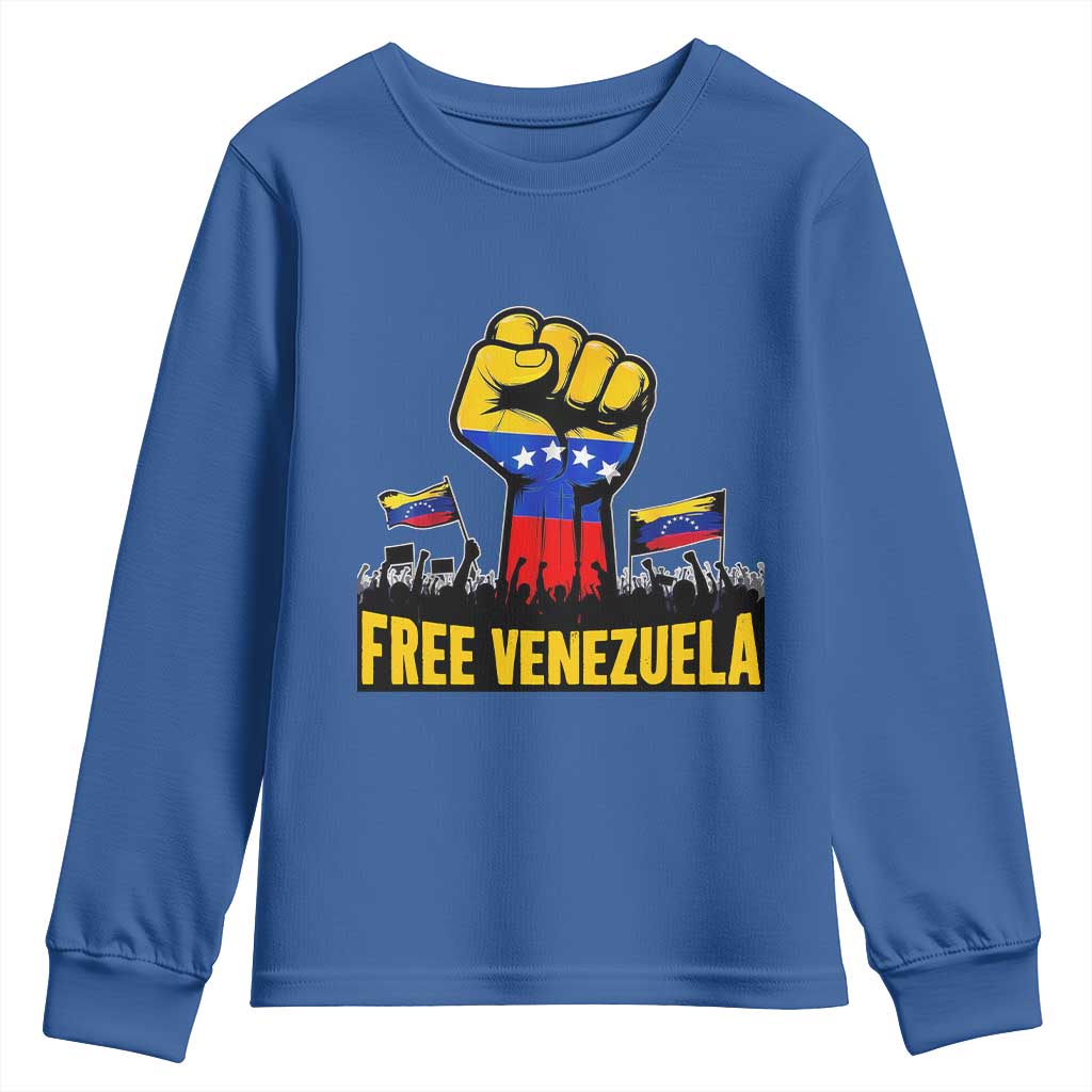 Free Venezuela Flag Youth Sweatshirt Raised Fist Resistance for Liberation Supporters TS02 Royal Blue Print Your Wear