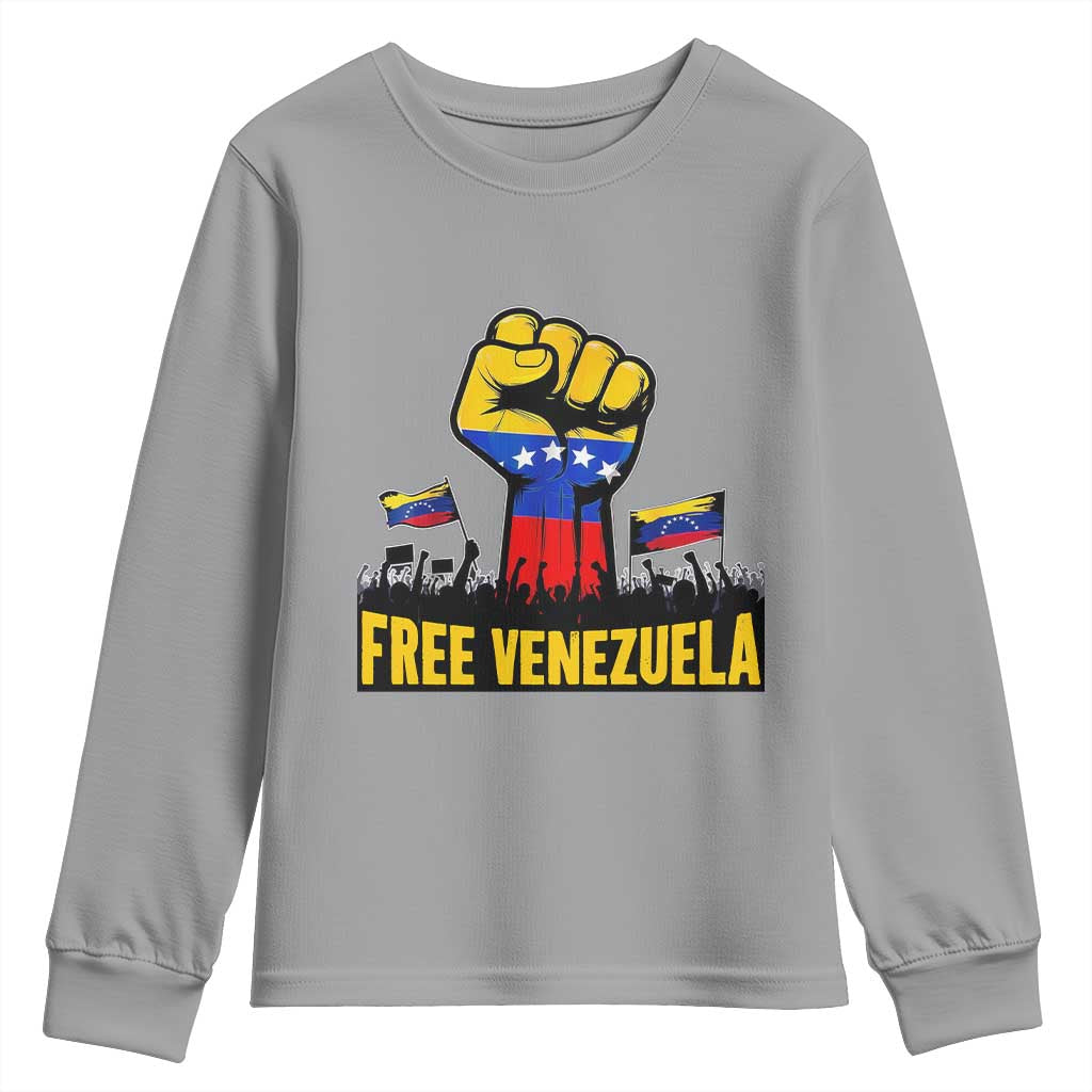 Free Venezuela Flag Youth Sweatshirt Raised Fist Resistance for Liberation Supporters TS02 Sport Gray Print Your Wear