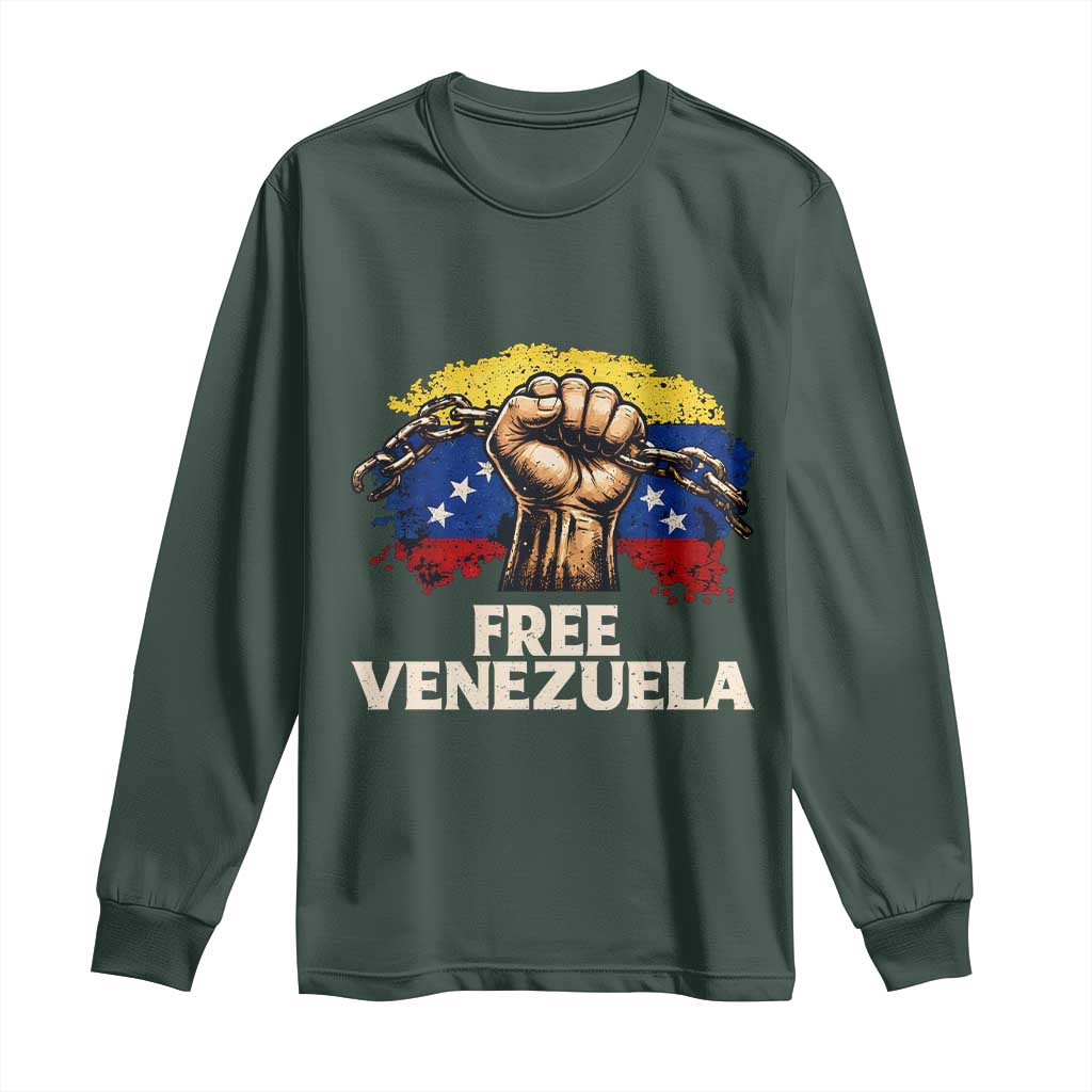 Free Venezuela Flag Chain Breaker Long Sleeve Shirt Powerful Liberation for Liberation Supporters TS02 Dark Forest Green Print Your Wear