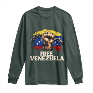 Free Venezuela Flag Chain Breaker Long Sleeve Shirt Powerful Liberation for Liberation Supporters TS02 Dark Forest Green Print Your Wear