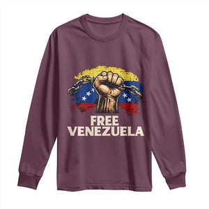 Free Venezuela Flag Chain Breaker Long Sleeve Shirt Powerful Liberation for Liberation Supporters TS02 Maroon Print Your Wear