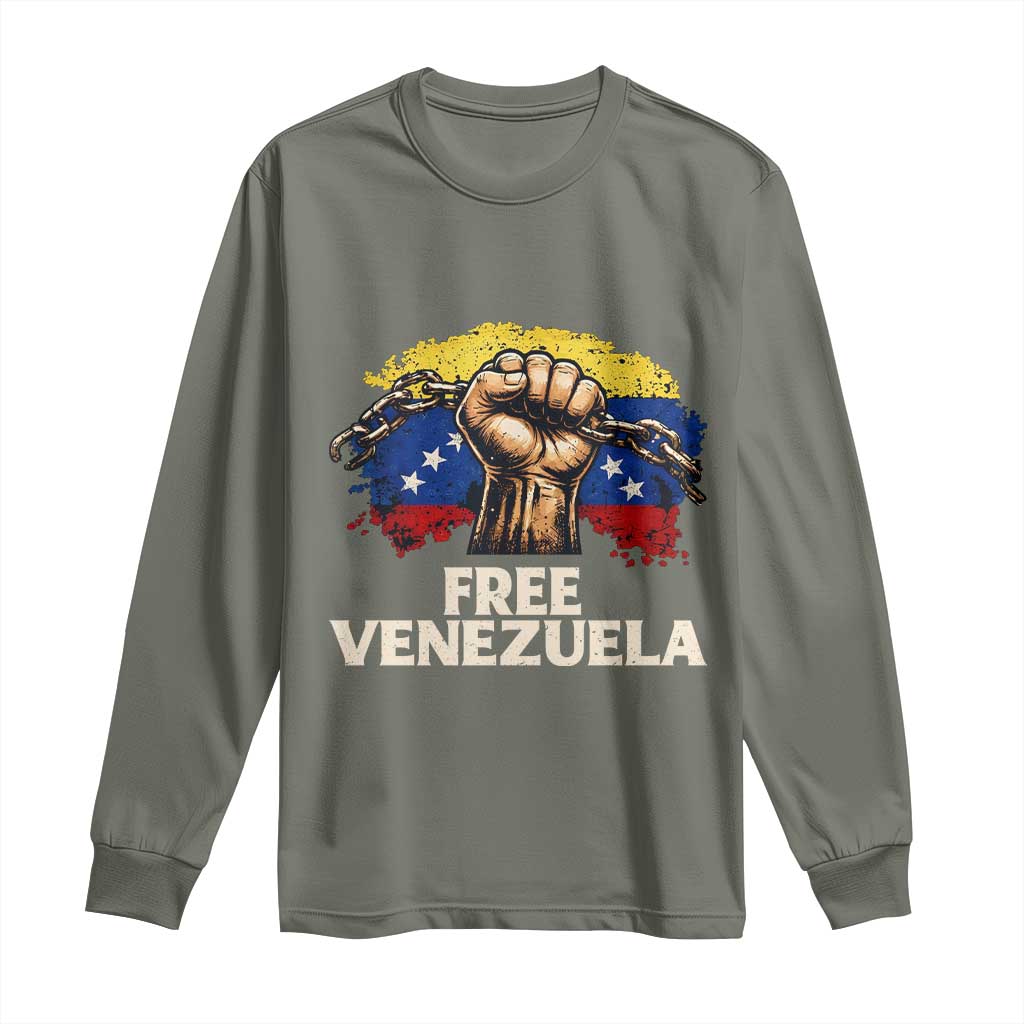 Free Venezuela Flag Chain Breaker Long Sleeve Shirt Powerful Liberation for Liberation Supporters TS02 Military Green Print Your Wear