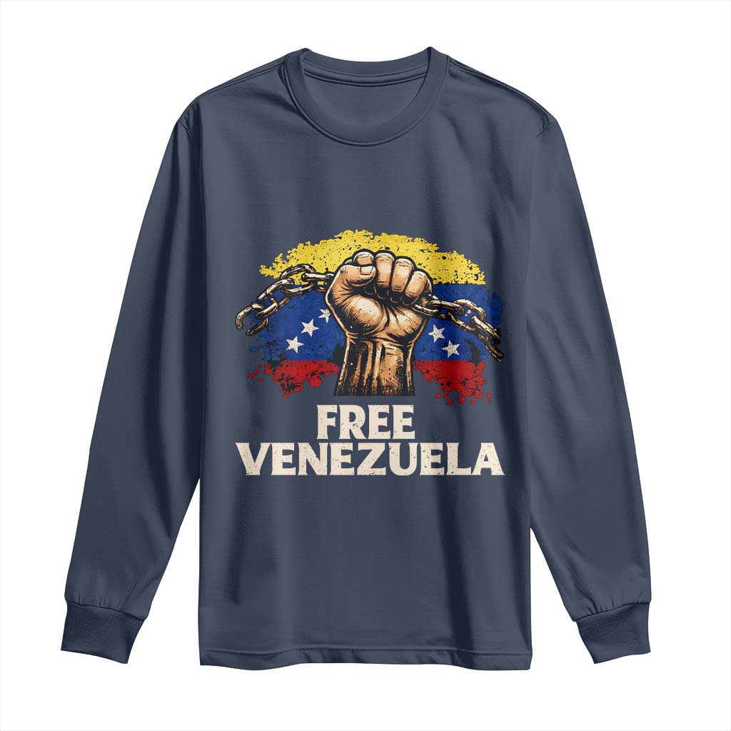 Free Venezuela Flag Chain Breaker Long Sleeve Shirt Powerful Liberation for Liberation Supporters TS02 Navy Print Your Wear