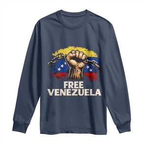 Free Venezuela Flag Chain Breaker Long Sleeve Shirt Powerful Liberation for Liberation Supporters TS02 Navy Print Your Wear