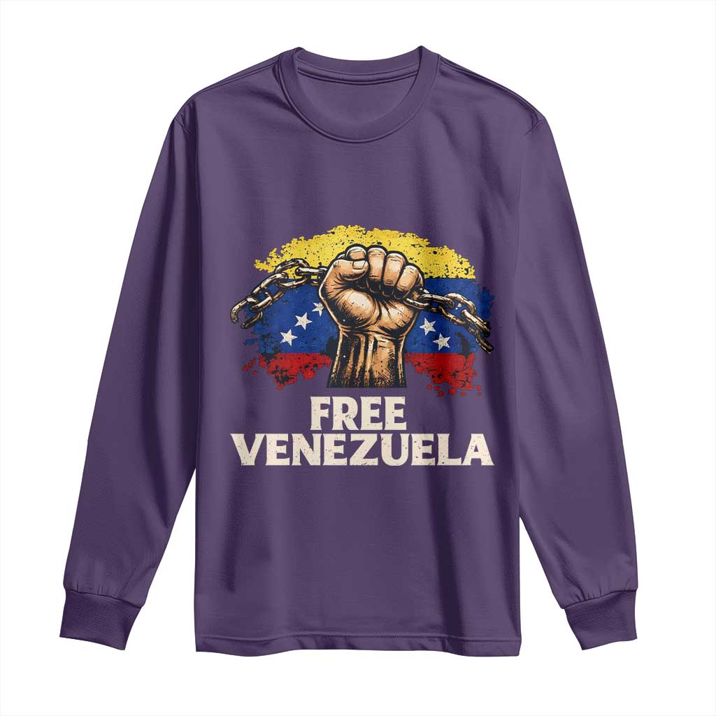 Free Venezuela Flag Chain Breaker Long Sleeve Shirt Powerful Liberation for Liberation Supporters TS02 Purple Print Your Wear