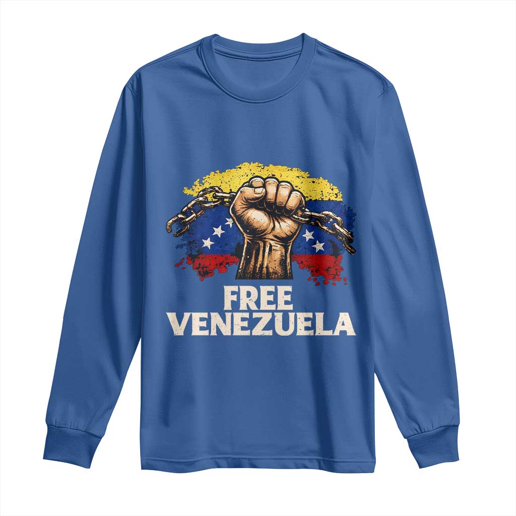 Free Venezuela Flag Chain Breaker Long Sleeve Shirt Powerful Liberation for Liberation Supporters TS02 Royal Blue Print Your Wear