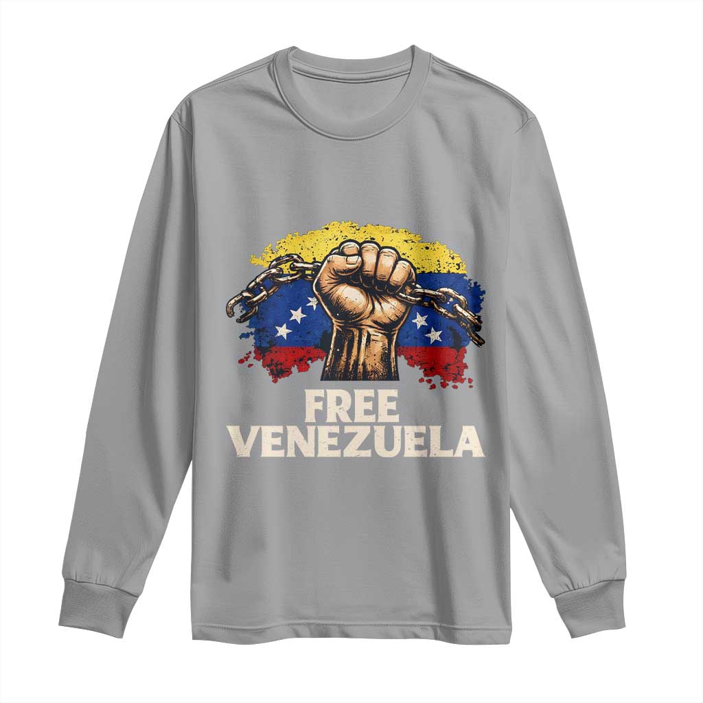 Free Venezuela Flag Chain Breaker Long Sleeve Shirt Powerful Liberation for Liberation Supporters TS02 Sport Gray Print Your Wear