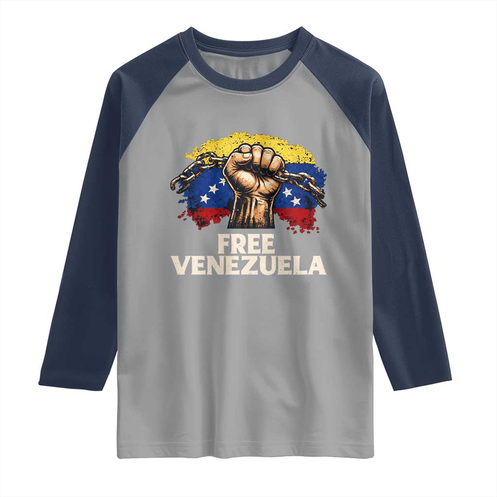 Free Venezuela Flag Chain Breaker Raglan Shirt Powerful Liberation for Liberation Supporters TS02 Sport Gray Navy Print Your Wear