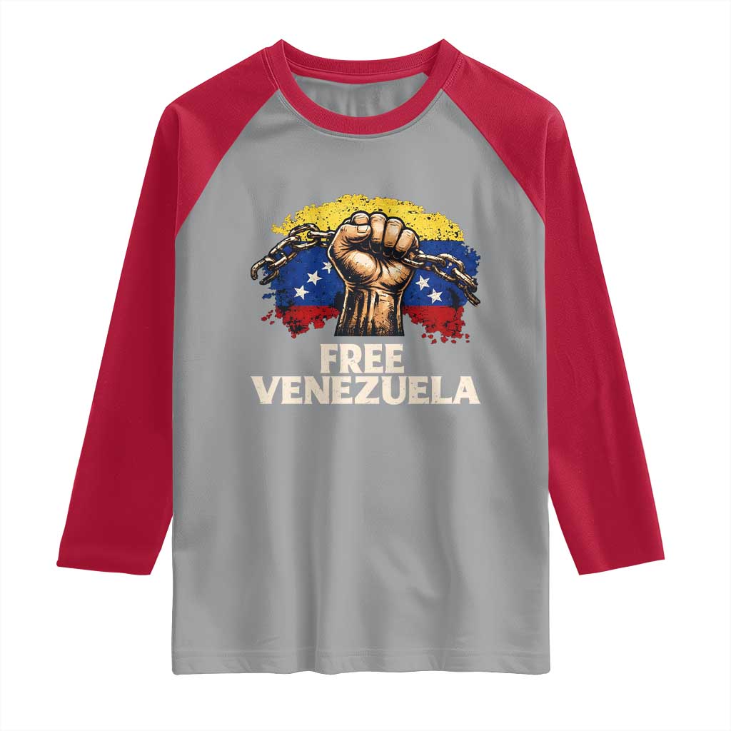 Free Venezuela Flag Chain Breaker Raglan Shirt Powerful Liberation for Liberation Supporters TS02 Sport Gray Red Print Your Wear