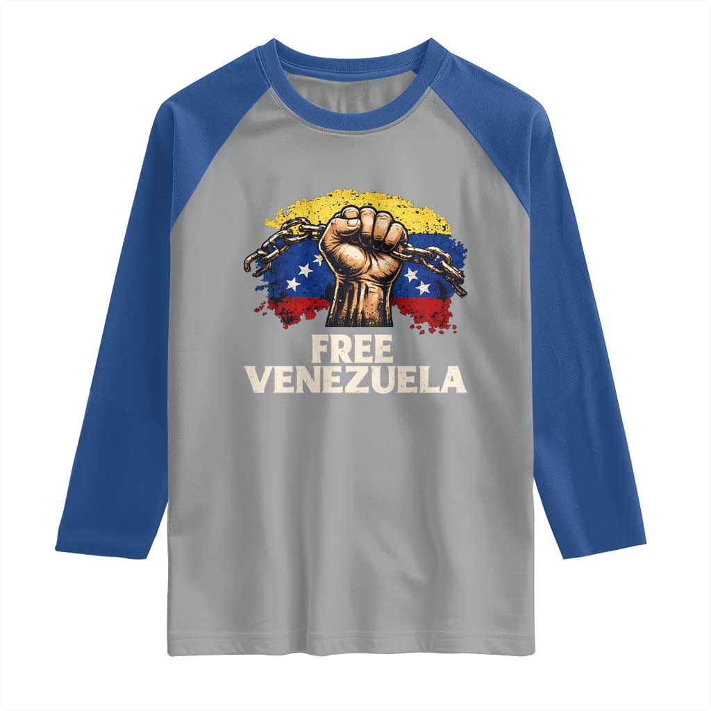 Free Venezuela Flag Chain Breaker Raglan Shirt Powerful Liberation for Liberation Supporters TS02 Sport Gray Royal Print Your Wear