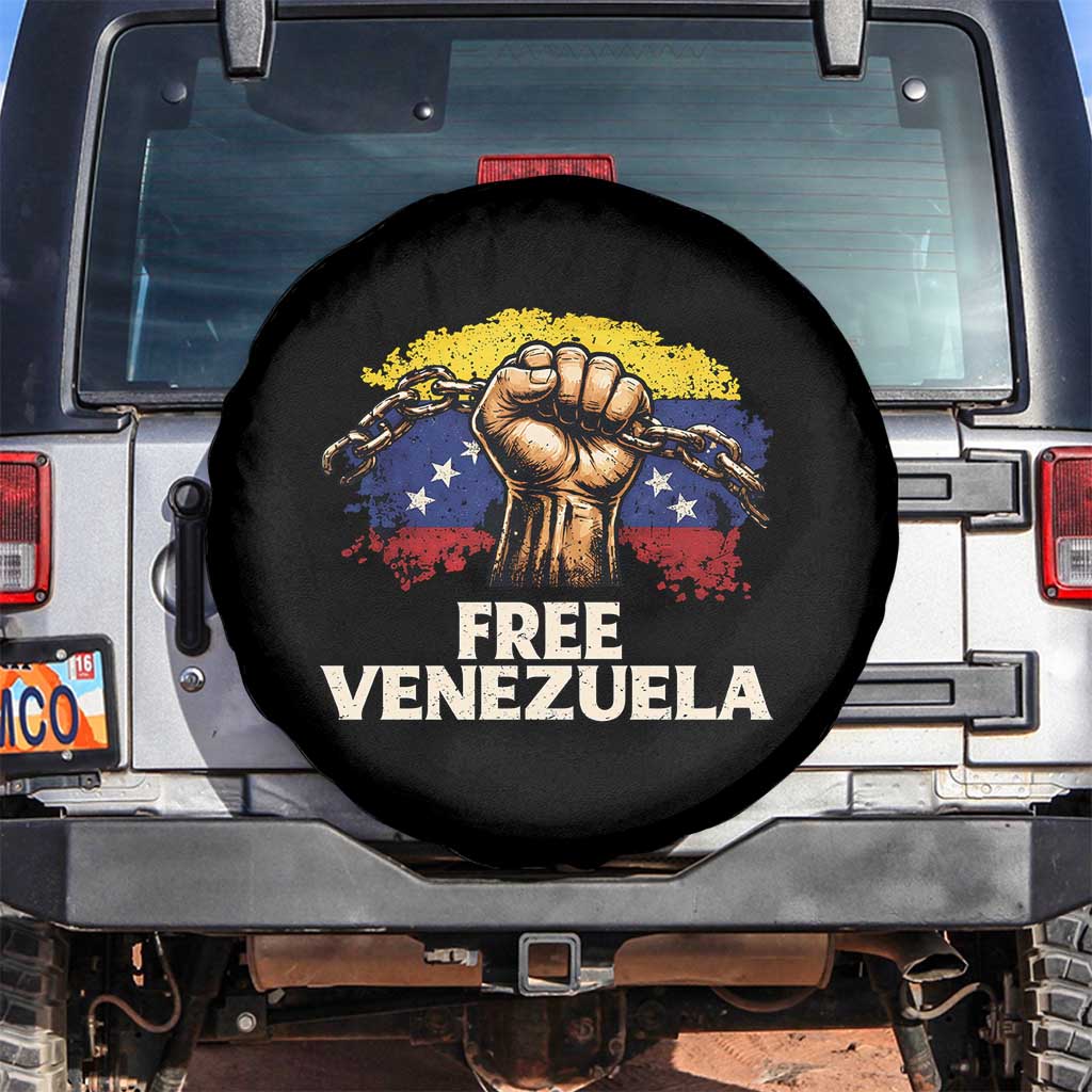 Free Venezuela Flag Chain Breaker Spare Tire Cover Powerful Liberation for Liberation Supporters TS02 No hole Black Print Your Wear