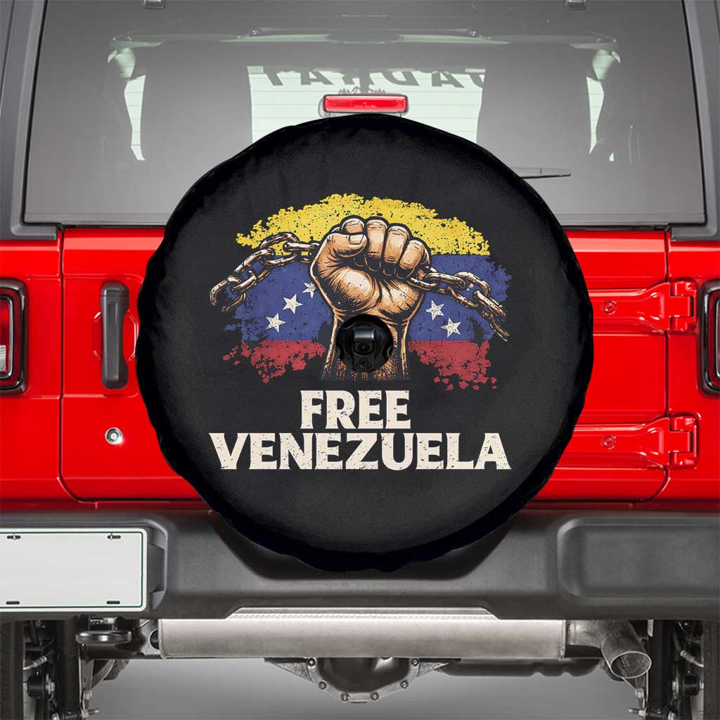 Free Venezuela Flag Chain Breaker Spare Tire Cover Powerful Liberation for Liberation Supporters TS02 Black Print Your Wear