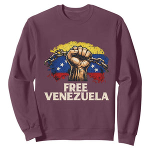 Free Venezuela Flag Chain Breaker Sweatshirt Powerful Liberation for Liberation Supporters TS02 Maroon Print Your Wear