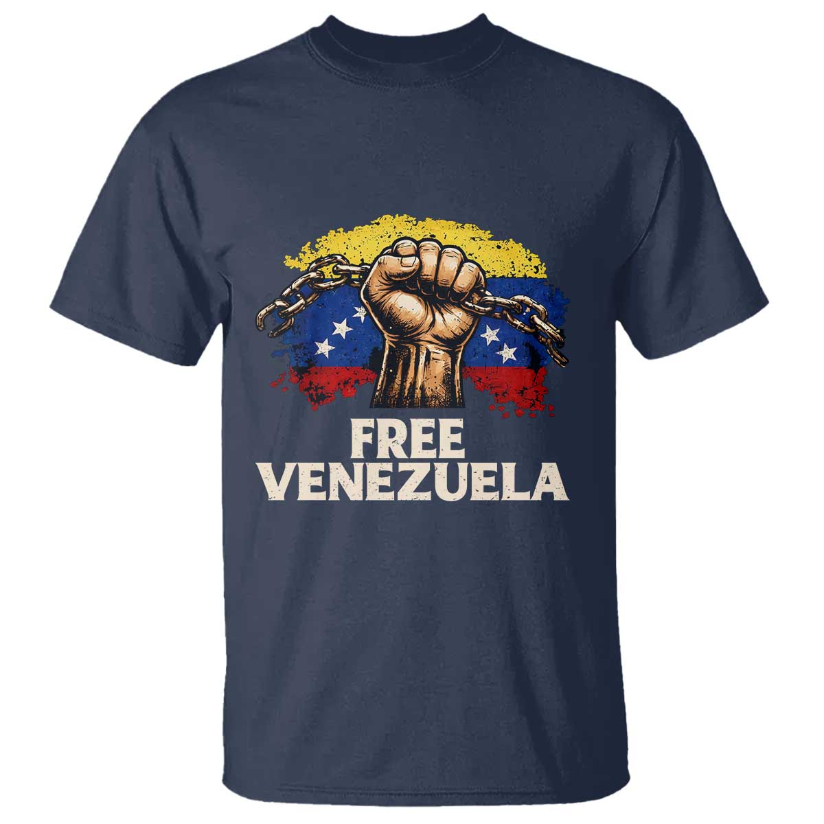Free Venezuela Flag Chain Breaker T Shirt Powerful Liberation for Liberation Supporters TS02 Navy Print Your Wear