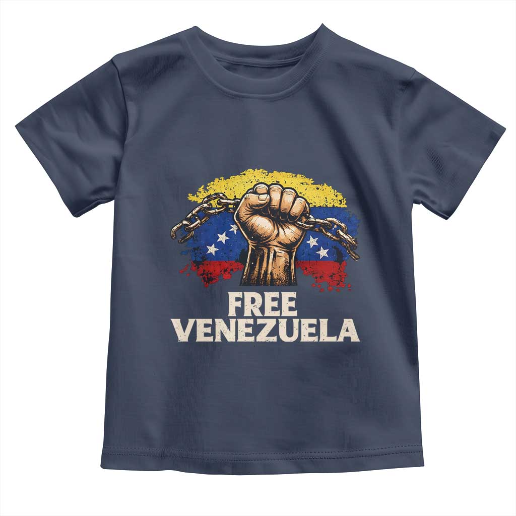 Free Venezuela Flag Chain Breaker Toddler T Shirt Powerful Liberation for Liberation Supporters TS02 Navy Print Your Wear