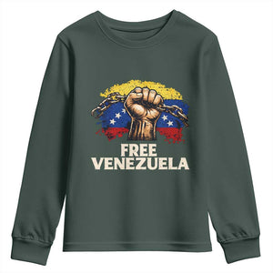 Free Venezuela Flag Chain Breaker Youth Sweatshirt Powerful Liberation for Liberation Supporters TS02 Dark Forest Green Print Your Wear