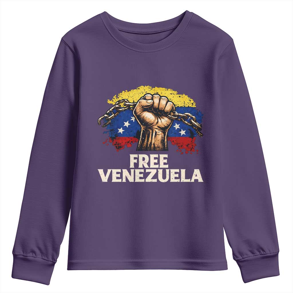 Free Venezuela Flag Chain Breaker Youth Sweatshirt Powerful Liberation for Liberation Supporters TS02 Purple Print Your Wear