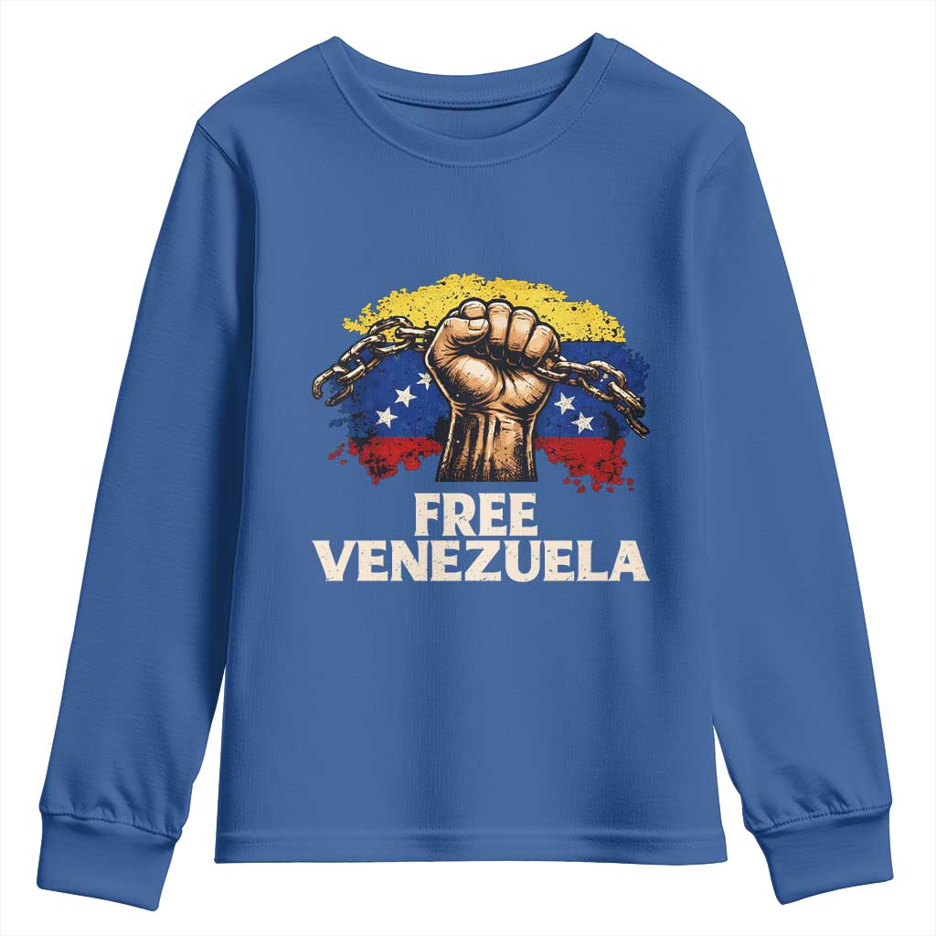 Free Venezuela Flag Chain Breaker Youth Sweatshirt Powerful Liberation for Liberation Supporters TS02 Royal Blue Print Your Wear