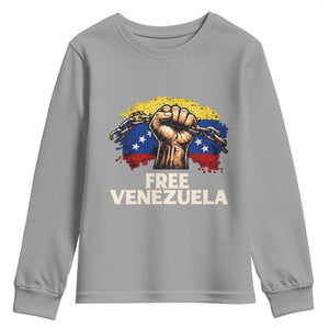 Free Venezuela Flag Chain Breaker Youth Sweatshirt Powerful Liberation for Liberation Supporters TS02 Sport Gray Print Your Wear
