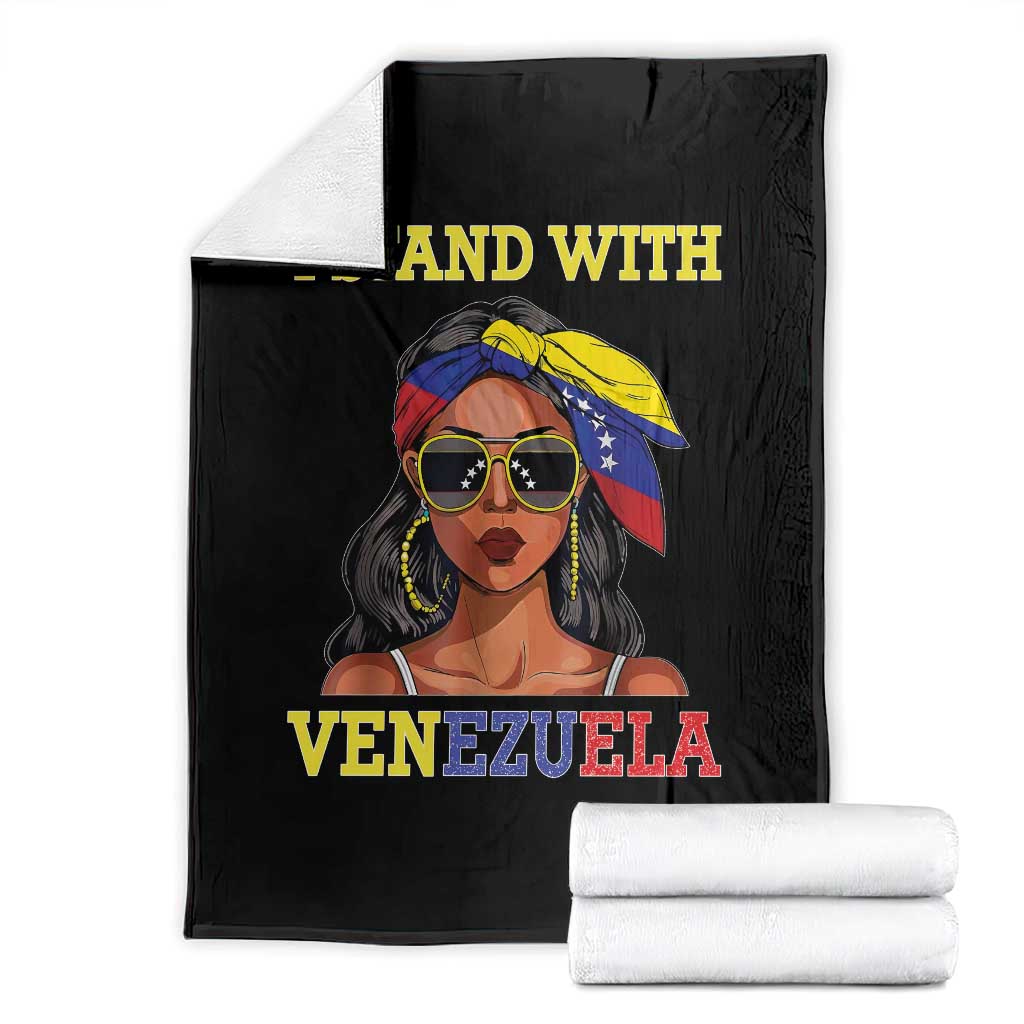 Stand With Venezuela Patriotic Throw Blanket Venezuelan Flag Empowering Afro Latina Messy Bun Bandana TS02 Black Print Your Wear