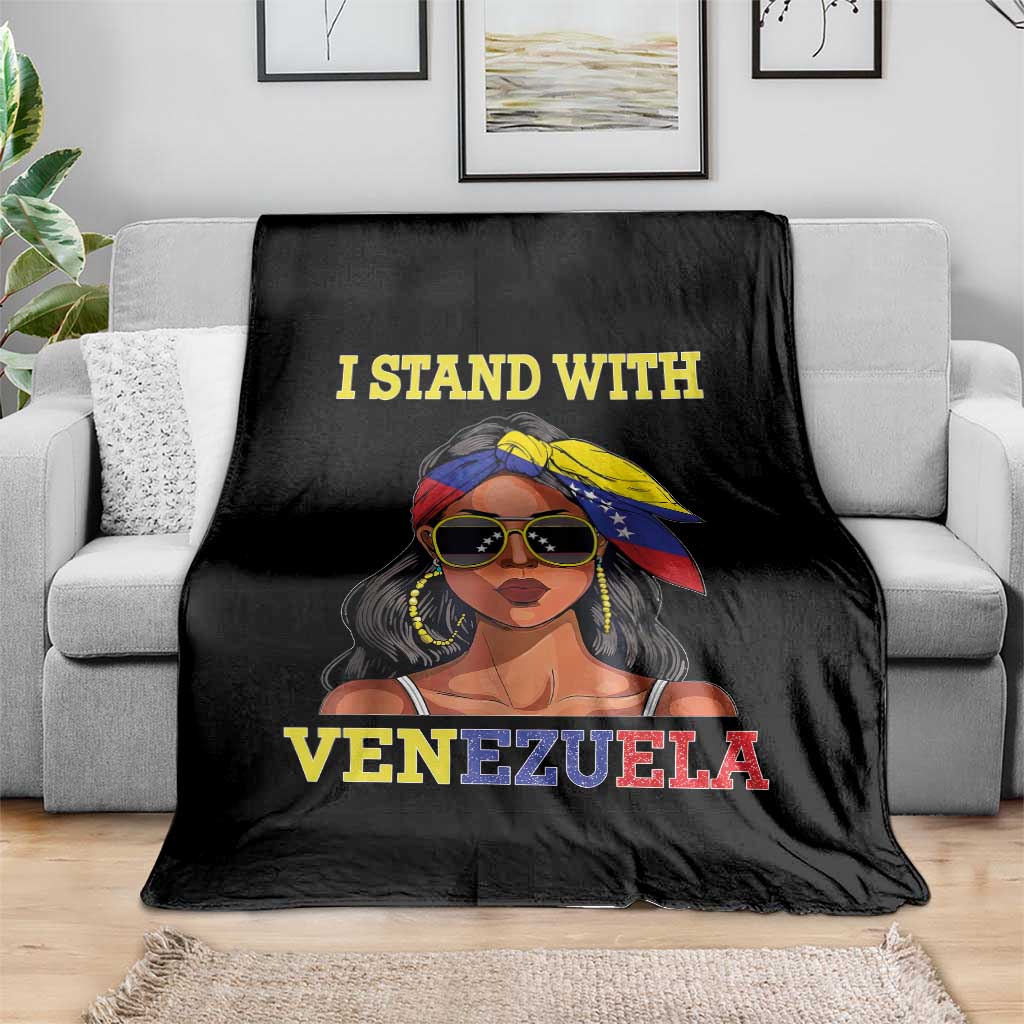 Stand With Venezuela Patriotic Throw Blanket Venezuelan Flag Empowering Afro Latina Messy Bun Bandana TS02 Print Your Wear
