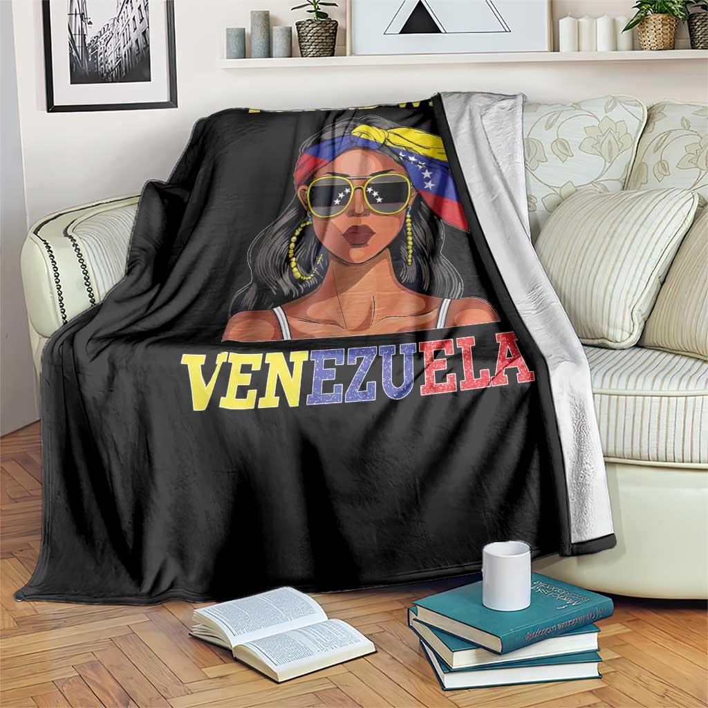 Stand With Venezuela Patriotic Throw Blanket Venezuelan Flag Empowering Afro Latina Messy Bun Bandana TS02 Print Your Wear
