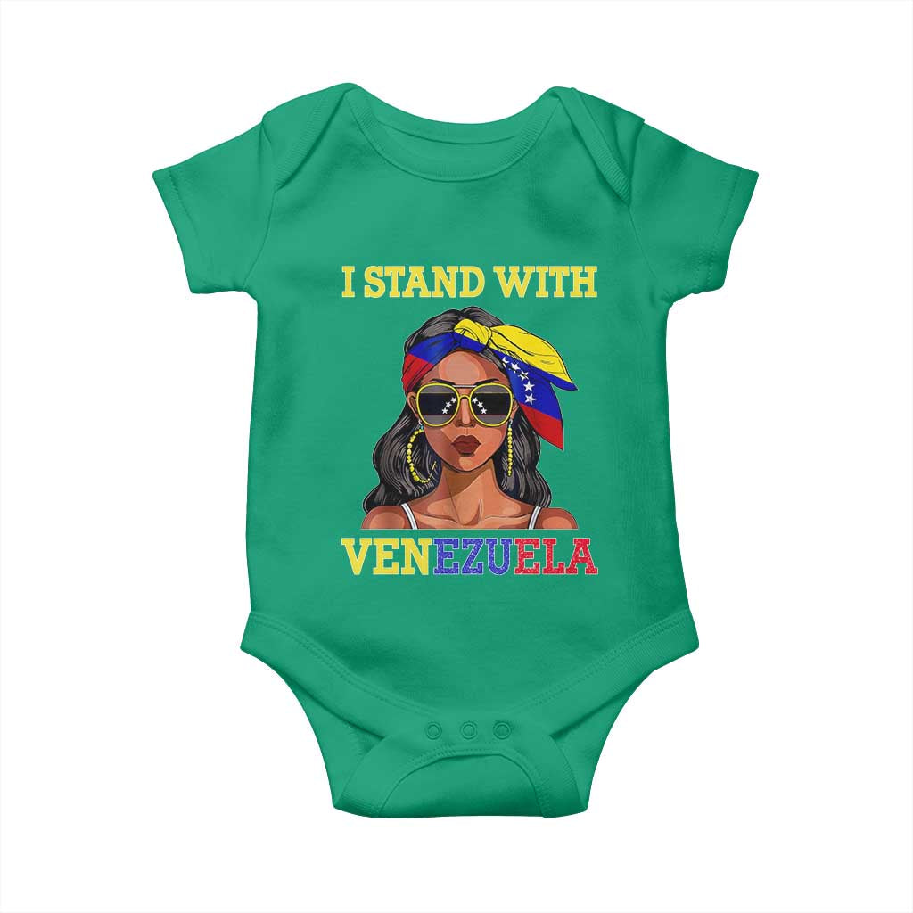 Stand With Venezuela Patriotic Baby Onesie Venezuelan Flag Empowering Afro Latina Messy Bun Bandana TS02 Irish Green Print Your Wear