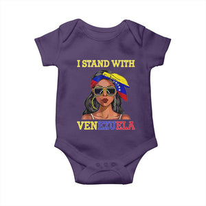 Stand With Venezuela Patriotic Baby Onesie Venezuelan Flag Empowering Afro Latina Messy Bun Bandana TS02 Purple Print Your Wear
