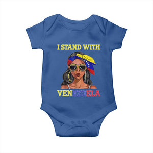 Stand With Venezuela Patriotic Baby Onesie Venezuelan Flag Empowering Afro Latina Messy Bun Bandana TS02 Royal Blue Print Your Wear