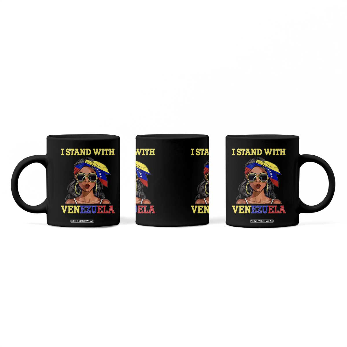 Stand With Venezuela Patriotic Coffee Mug Venezuelan Flag Empowering Afro Latina Messy Bun Bandana TS02 Print Your Wear