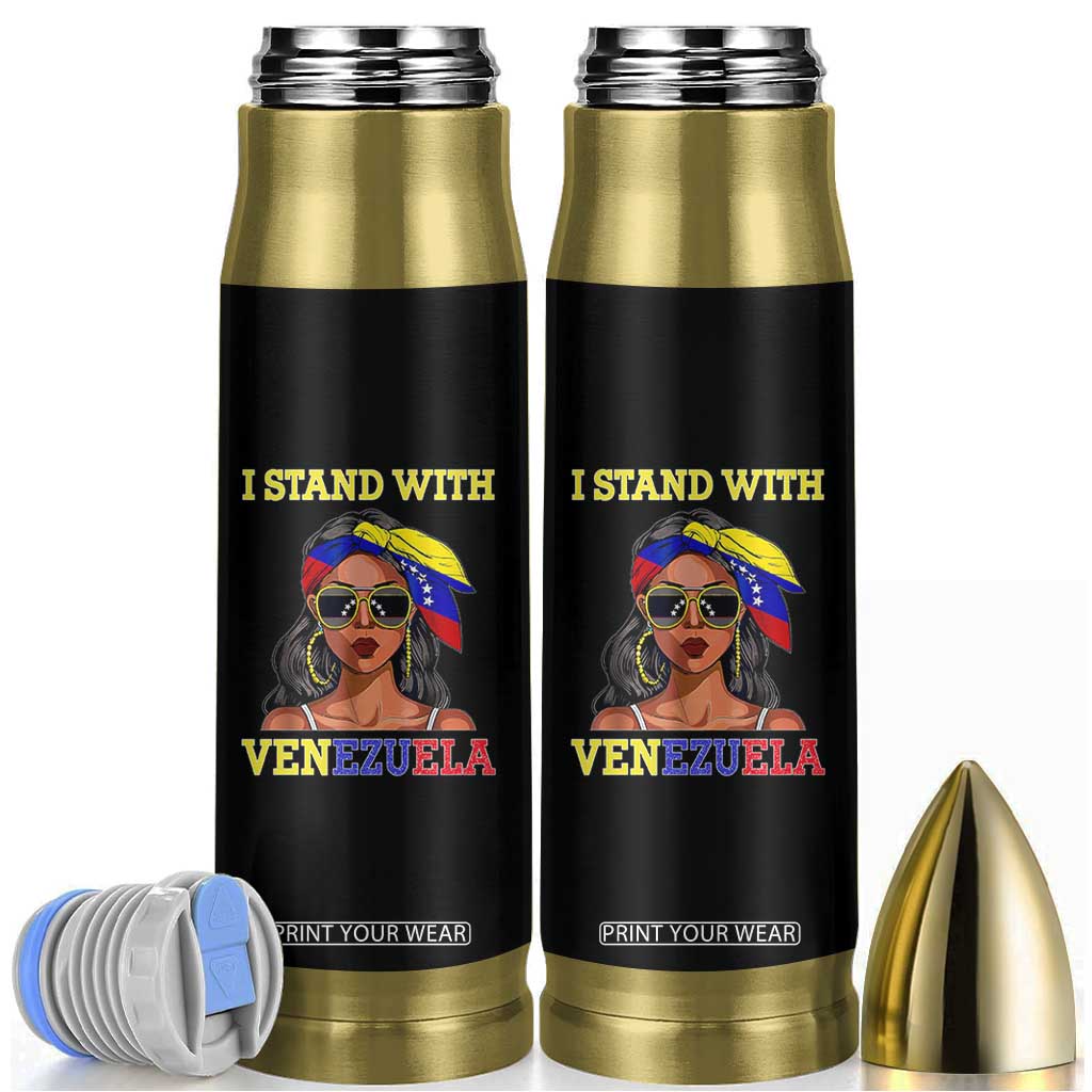 Stand With Venezuela Patriotic Bullet Tumbler Venezuelan Flag Empowering Afro Latina Messy Bun Bandana TS02 Black Print Your Wear