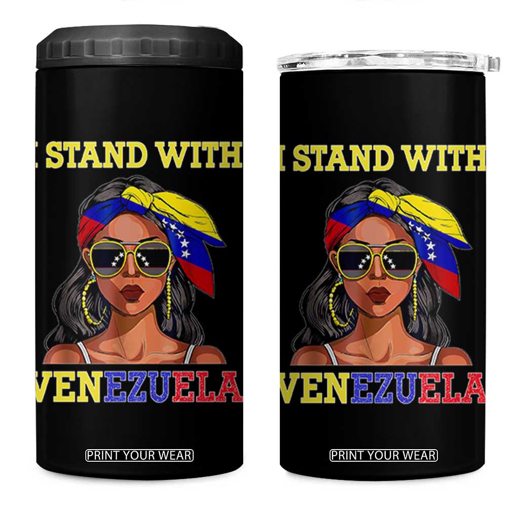 Stand With Venezuela Patriotic 4 in 1 Can Cooler Tumbler Venezuelan Flag Empowering Afro Latina Messy Bun Bandana TS02 One Size: 16 oz Black Print Your Wear