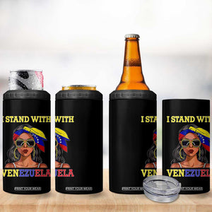 Stand With Venezuela Patriotic 4 in 1 Can Cooler Tumbler Venezuelan Flag Empowering Afro Latina Messy Bun Bandana TS02 Print Your Wear