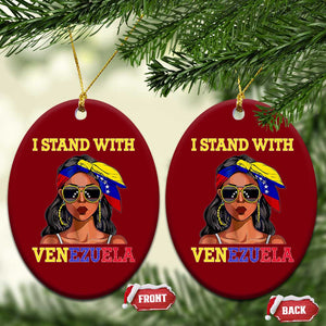 Stand With Venezuela Patriotic Ceramic Ornament Venezuelan Flag Empowering Afro Latina Messy Bun Bandana TS02 Print Your Wear
