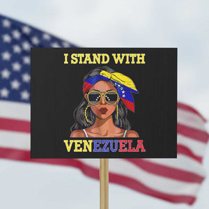 Stand With Venezuela Patriotic Protest Sign Venezuelan Flag Empowering Afro Latina Messy Bun Bandana TS02 Horizontal 18" × 24" Black Print Your Wear