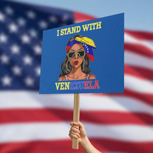 Stand With Venezuela Patriotic Protest Sign Venezuelan Flag Empowering Afro Latina Messy Bun Bandana TS02 Horizontal 18" × 24" Blue Print Your Wear