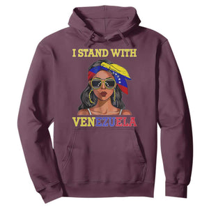 Stand With Venezuela Patriotic Hoodie Venezuelan Flag Empowering Afro Latina Messy Bun Bandana TS02 Maroon Print Your Wear