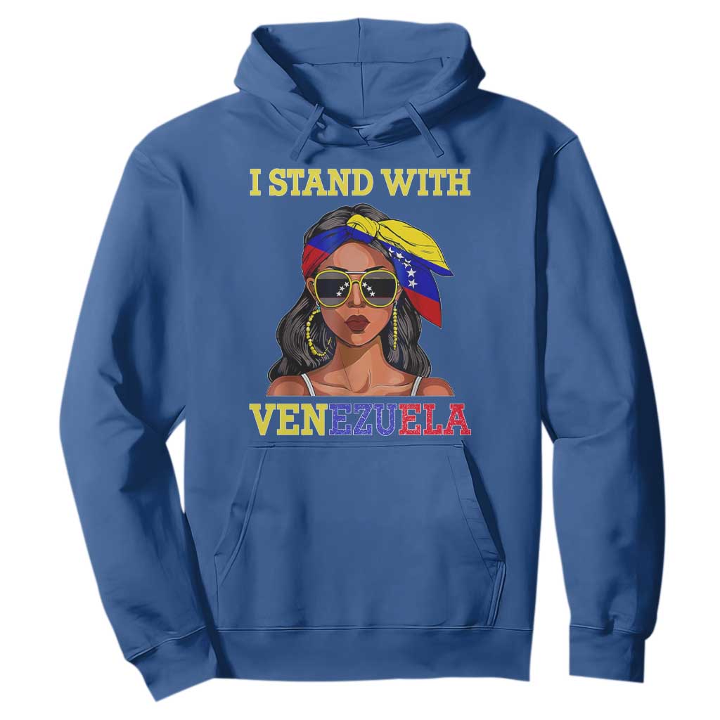 Stand With Venezuela Patriotic Hoodie Venezuelan Flag Empowering Afro Latina Messy Bun Bandana TS02 Royal Blue Print Your Wear